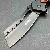 STT271281 Lot de 3 S-TEC Cleaver Linerlock A/O Wood – Couteau Pliant Tactique, Lame Inox Noire, Manche Bois Sculpté - Livraison Gratuite