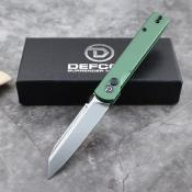 TD013OD Couteau Defcon Operator Tanto Reverse Lame Sandvik 14C28N Manche Aluminium OD Green Sécurité Button Lock - Livraison Gratuite