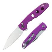 TD016PP Couteau Defcon Ghost Purple Lame Sheepfoot Sandvik 14C28N Manche Alu Sécurité Button Lock - Livraison Gratuite