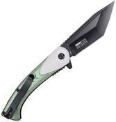 TF2026GN — Couteau Tac Force Linerlock A/O Lame Acier Inox Noir Tanto Manche Aluminium Vert et Gris Ouverture Assistée EDC Livraison Gratuite