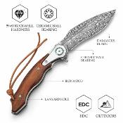 TRLE01IW Trivisa Lepus-01 – Couteau pliant Liner Lock Lame Acier Damas 110 couches Mitre Titanium Manche Ironwood - Livraison Gratuite