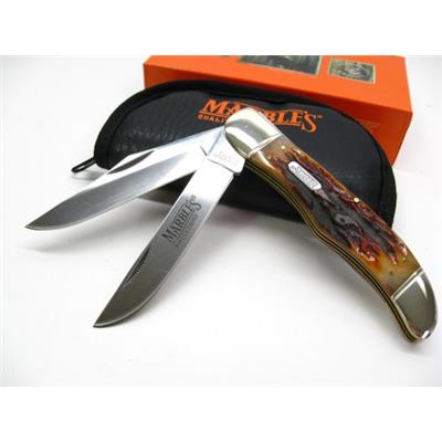 Couteau Marbles Folding Hunter 2 Lames Acier Carbone/Inox Manche Os Housse Collector MR118 - Free Shipping