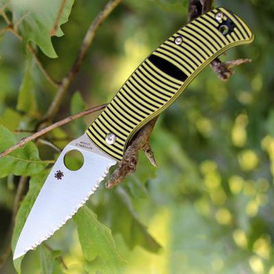 Couteau Spyderco Caribbean Leaf Acier LC200N Serr Manche G-10 SC217GS - Free Shipping