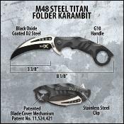 UC3602 Couteau M48 Steel Titan Karambit Pliant | Lame Acier D2 Two-Tone Hawkbill | Manche Plaquettes G10 Black | Liner Lock | Livraison Gratuite