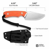 CIVC24058B1 Couteau CIVIVI Gander Clip Point Lame Acier 14C28N Manche G10 Orange Housse Kydex - Livraison Gratuite