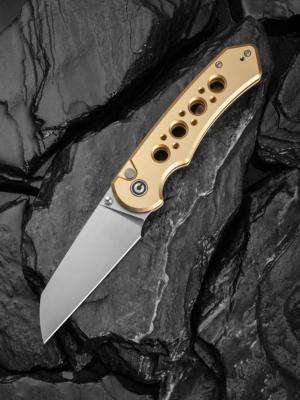 CIVC240673  Couteau CIVIVI Pragma Prime Wharncliffe Lame Acier Sandvik 14C28N Manche Aluminium Champagne Button Lock - Livraison Gratuite