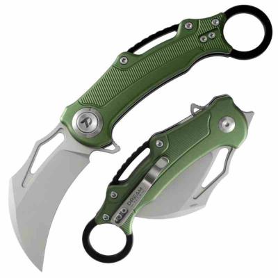 DTK4221AGR Dreamtech Karambit – Couteau Lame Acier 14C28N Hawkbill Button Lock Manche Aluminium Green – Livraison Gratuite