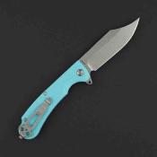 DGRPWTFSW Daggerr Knives Powie | Couteau Pliant Lame Clip Point Acier 8Cr14MoV Stonewash | Manche FRN Bleu Clair - Livraison Gratuite