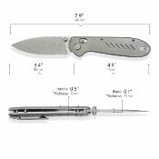 GEO2501A GEO Knife Frost – Couteau pliant Lame Acier M390 Drop Point Manche Titane Gris Axis Lock - Livraison Gratuite