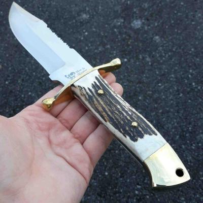 HR0040 Poignard de Chasse Hen & Rooster Bowie Acier 440 Manche Bois de Cerf - Livraison Gratuite