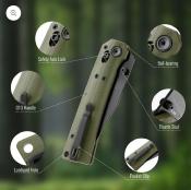 HTK03GRN Couteau Hightron Pathwright HK03 Clip Point Lame Acier 14C28N Manche G10 Vert OD Sécurité Axis Lock - Livraison Gratuite