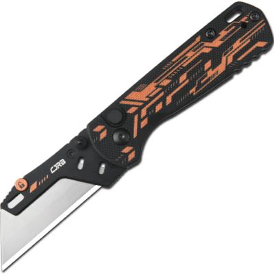 J1967BBK Cutter Pliant CJRB Boxer Lame Acier 2Cr13 Manche G10 Noir et Orange Button Lock - Livraison Gratuite