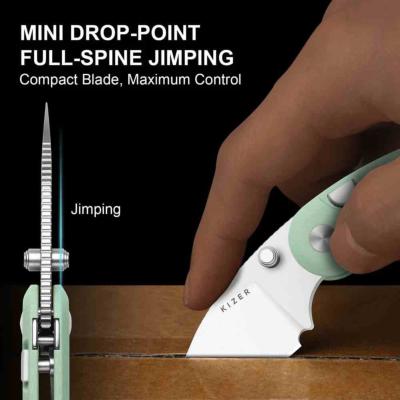 KIV2742A4 Kizer Microbe – Couteau Lame Acier 14C28N Satin Drop Point Manche G10 Jade Button Lock – Livraison Gratuite