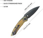 KUB333H — Couteau Kubey Leaf Linerlock Acier AUS-10A 58-60 HRC Black Stonewash Spear-Point Manche Ultem EDC Livraison Gratuite