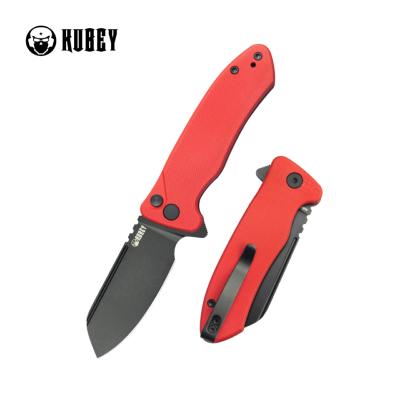 KUB336H Couteau KUBEY Creon Lame Acier AUS-10 Blackwash Manche G10 Rouge Button Lock - Livraison Gratuite