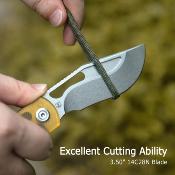 KUB397C Couteau Kubey Gurkha Drop Point Lame Acier 14C28N Manche Ultem Yellow Liner Lock - Livraison Gratuite