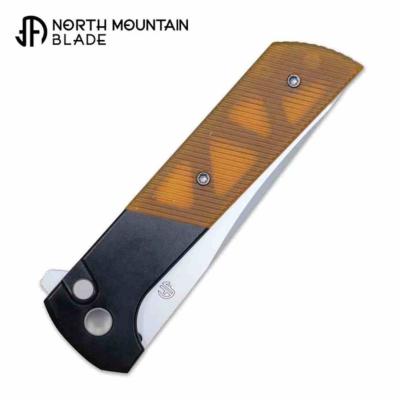 NMB2407PEIST North Mountain Blade Chop 2 – Couteau Pliant Button Lock Lame SLD-Magic San Mai Tanto – Manche PEI Jaune – Livraison Gratuite