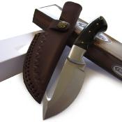 PA8022HN Couteau Skinner Guthook Rite Edge Lame Acier Inox Poignée en Corne de Buffle Etui Cuir - Livraison Gratuite
