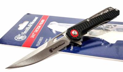 Lot de 2 SWP1227070 Couteau pliant Smith & Wesson | Lame satinée Acier inox haute teneur en carbone | Manche polymère noir - Livraison Gratuite