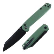 TD015OD Couteau Defcon Tier 2 Sheepfoot Sandvik 14C28N Lame Noire Manche Aluminium Olive Sécurité Button Lock - Livraison Gratuite