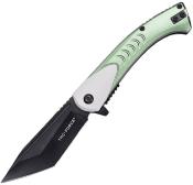 TF2026GN — Couteau Tac Force Linerlock A/O Lame Acier Inox Noir Tanto Manche Aluminium Vert et Gris Ouverture Assistée EDC Livraison Gratuite