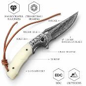 TVJS02WBDP Trivisa Puppis-02W – Couteau pliant Liner Lock Lame Acier Damas Manche Acier & Os Housse - Livraison Gratuite