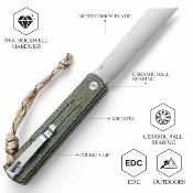 TVTY11GM10 Trivisa Hydra 04G – Couteau Higonokami Lame Acier 10Cr15CoMoV Button Lock Manche Micarta Green – Livraison Gratuite