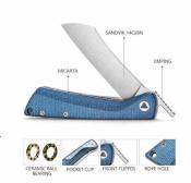 TVYD01LM14 Trivisa Norma-03 – Couteau pliant Liner Lock Lame Acier 14C28N Stonewashed Manche Blue Micarta - Livraison Gratuite