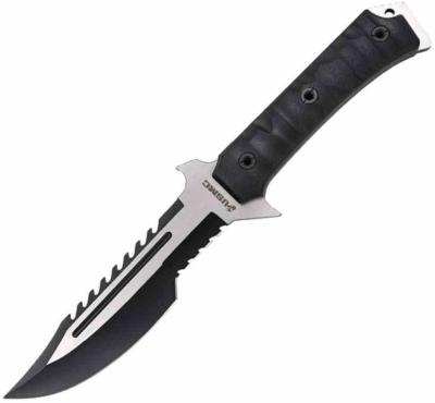 USMC USMFIX3006BK | Couteau Fixe Tactique | Lame Acier 3Cr13MoV Partiellement Dentée | Manche G10 Noir | Étui Nylon - Livraison Gratuite