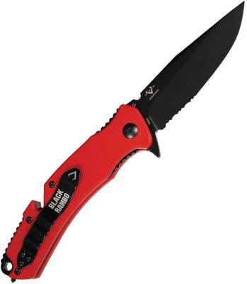 VNI35GPSBR — Couteau V Nives Black Rambo Utility Pro Lame Acier D2 58-60 HRC Noir Semi-Dentelée Clip Point Manche Plaquettes G10 Rouge Linerlock Clip Livraison Gratuite