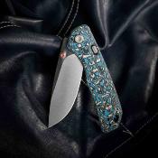 VOSA1609 Couteau pliant Vosteed Marten | Lame Drop Point acier 154CM | Top Liner Lock | Manche FCarbone bleu – Livraison Gratuite