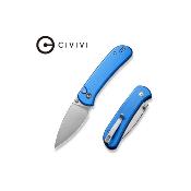 WLMC22030E3 — Couteau Pliant Civivi Qubit Button Lock Lame Acier 14C28N Satiné Manche Aluminium Bleu Thumb Stud Livraison Gratuite