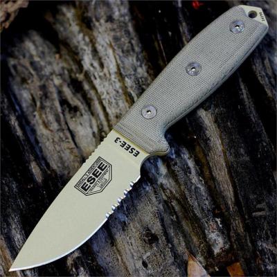 Couteau ESEE Model 3 Acier Carbone 1095 Tan Blade Manche Micarta Made USA NO SHEATH ES3SKODT - Free Shipping