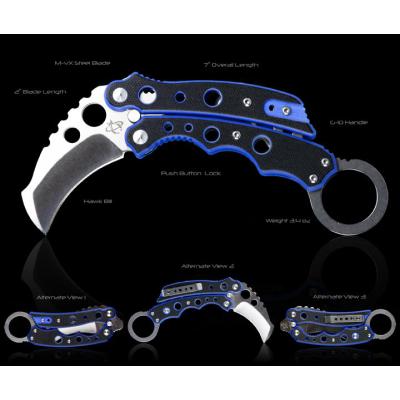 Mantis Vuja De Karambit Blue - Couteau Balisong Karambit Mantis Acier M-VX Manche G-10 Made In USA MANMK4B - Free Shipping