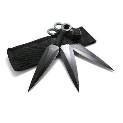 Set de 3 Couteaux de lancer Acier Inox Noir Etui Nylon Thrower Triple Set Ninja Kunai Throwning MI175 - Free Shipping