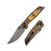 B1081V4 Couteau TENABLE Deadite Lame Acier Damas Water Ripple Manche PEI Ambre Cross Bar Lock - Livraison Gratuite