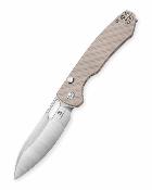 BTKMK05B — Couteau Bestechman Firebird Lame Acier D2 Drop Point Satin + Black PVD Manche Plaquettes G10 Tan Button Liner Lock Thumb Hole - Livraison Gratuite