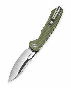 BTKMK05C — Couteau Bestechman Firebird Lame Acier D2 Drop Point Satin + Black PVD Manche Plaquettes G10 Vert OD Button Liner Lock Thumb Hole - Livraison Gratuite