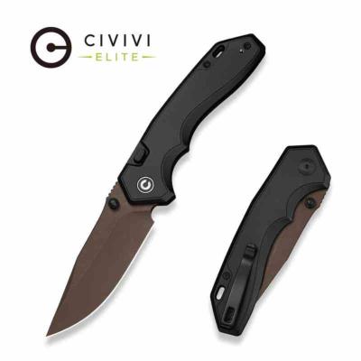 CE250932 — Couteau Civivi Elite Brova Top Liner Lock Lame Acier CPM S35VN Marron Foncé Manche Aluminium Noir Livraison Gratuite