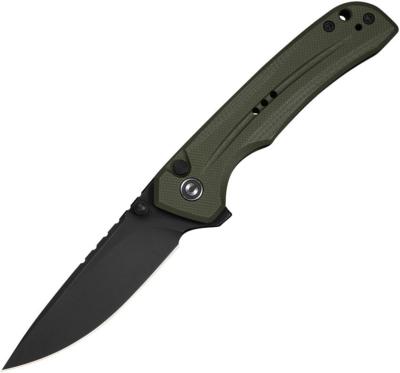 CIVC25023C2 — Couteau Civivi Tarask Lame Acier Nitro-V 59-61 HRC Black Stonewash Drop-Point Manche G10 Vert OD Button Lock - Livraison Gratuite