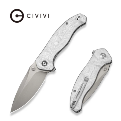 CIVC25037B1 — Couteau CIVIVI Vyrent Lame Acier Nitro-X7 Drop Point Stonewashed Manche Plaquettes G10 et Aluminium Foil Argenté Liner Lock Thumb Stud - Livraison Gratuite