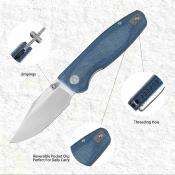 CMB21A Couteau CMB Made Knives Lucky | Lame Drop Point Acier 14C28N | Manche Blue Micarta Liner Lock - Livraison Gratuite