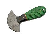 DM1298GN Couteau Damas Ulu Cutter Green Lame 256 Couches Etui Cuir - Livraison Gratuite