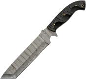 DM1322 Couteau Damas Slate Hunter Machete Lame Tanto Acier 256 Couches Etui Cuir - Livraison Gratuite 