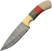 DM1338 Couteau Damas Hunter Wood/Bone Lame 256 Couches Etui Cuir - Livraison Gratuite