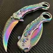 EE10A120RB ElitEdge Mermaid Karambit - Couteau Pliant A/O Lame Acier 440C Spectrum Manche Acier Sculpté Anneau Linerlock - Livraison Gratuite