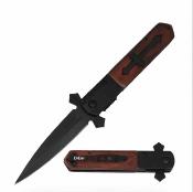 EE10A137WB ElitEdge Celtic Cross Stiletto | Couteau Lame Needle Point Acier 440C Silver | Manche Bois Croix Spring Assist - Livraison Gratuite