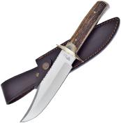 HR805 Hen & Rooster – Couteau Fixe Bowie | Lame Acier 440 Satinée | Manche Bois de Cerf | Étui Cuir - Livraison Gratuite