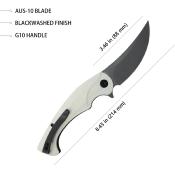 KUB173D Couteau Kubey Scimitar White Lame Acier AUS-10 Blackwash IKBS - Livraison Gratuite