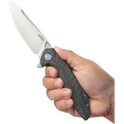 KUB235G — Couteau Kubey Nova Framelock Acier Sandvik 14C28N 58-60 HRC Bead Blast Drop-Point Manche Titane Flammé EDC Livraison Gratuite